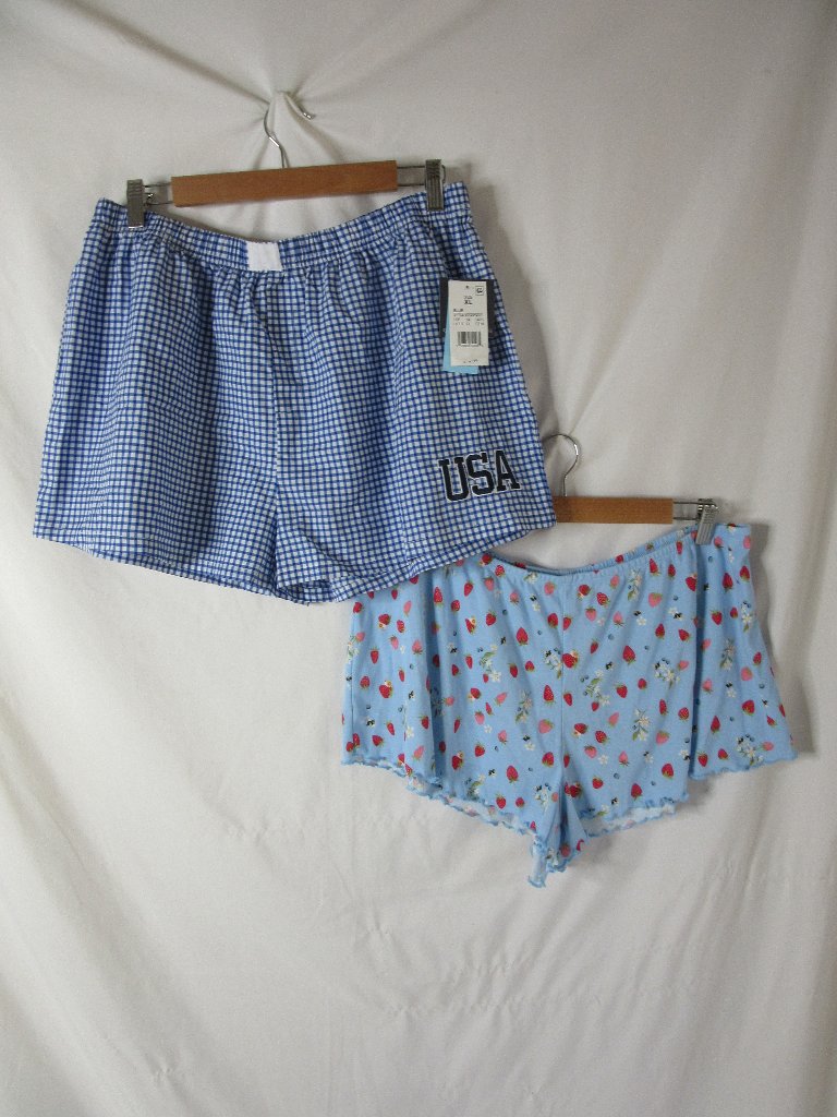 Lot Of 2 Pajama Shorts Grayson Wild Fable Lounge Boxer Gingham Fruit Size Xl Nwt